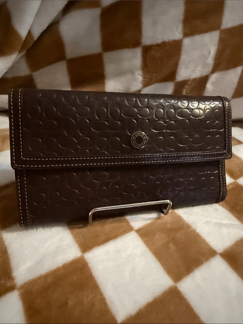 Vintage Coach Signature Embossed Leather Continental Trifold Wallet preloved